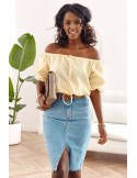 Yellow short blouse with ruffled neckline MP29435 - Online store - Boutique